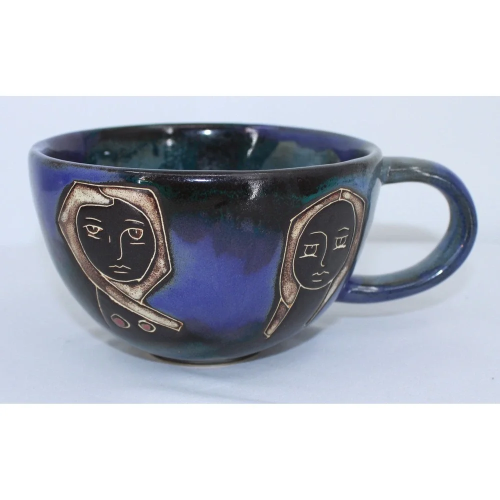Unique Design by Mara Mexico Ceramic Hand Painted Glaze Art Coffee Tea Cup - Picture 3 of 7